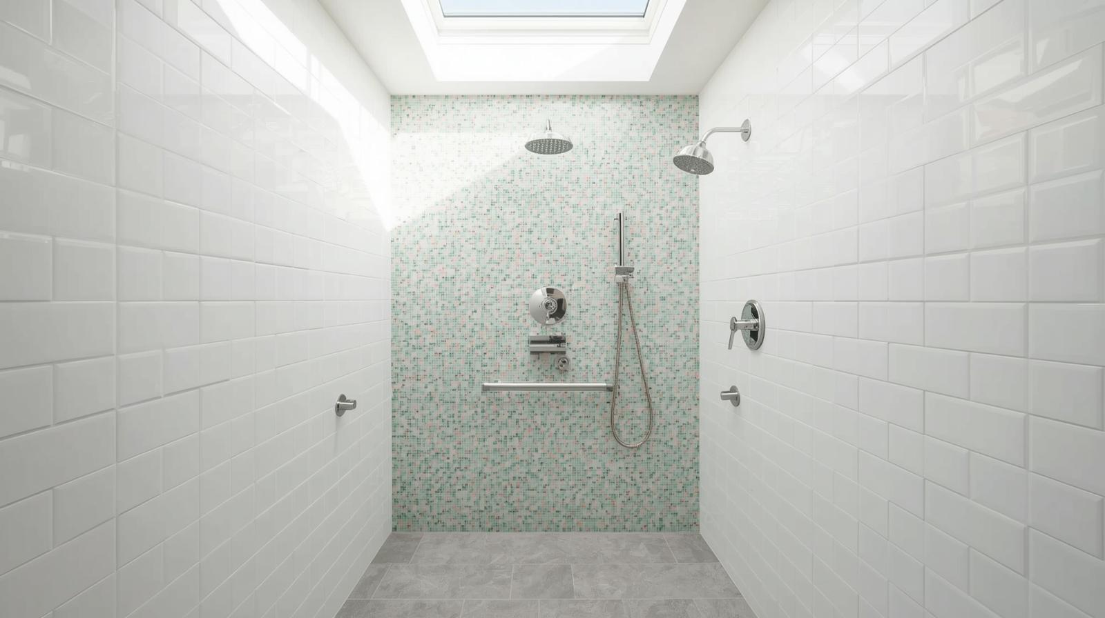 Shower with light and bright tile colors